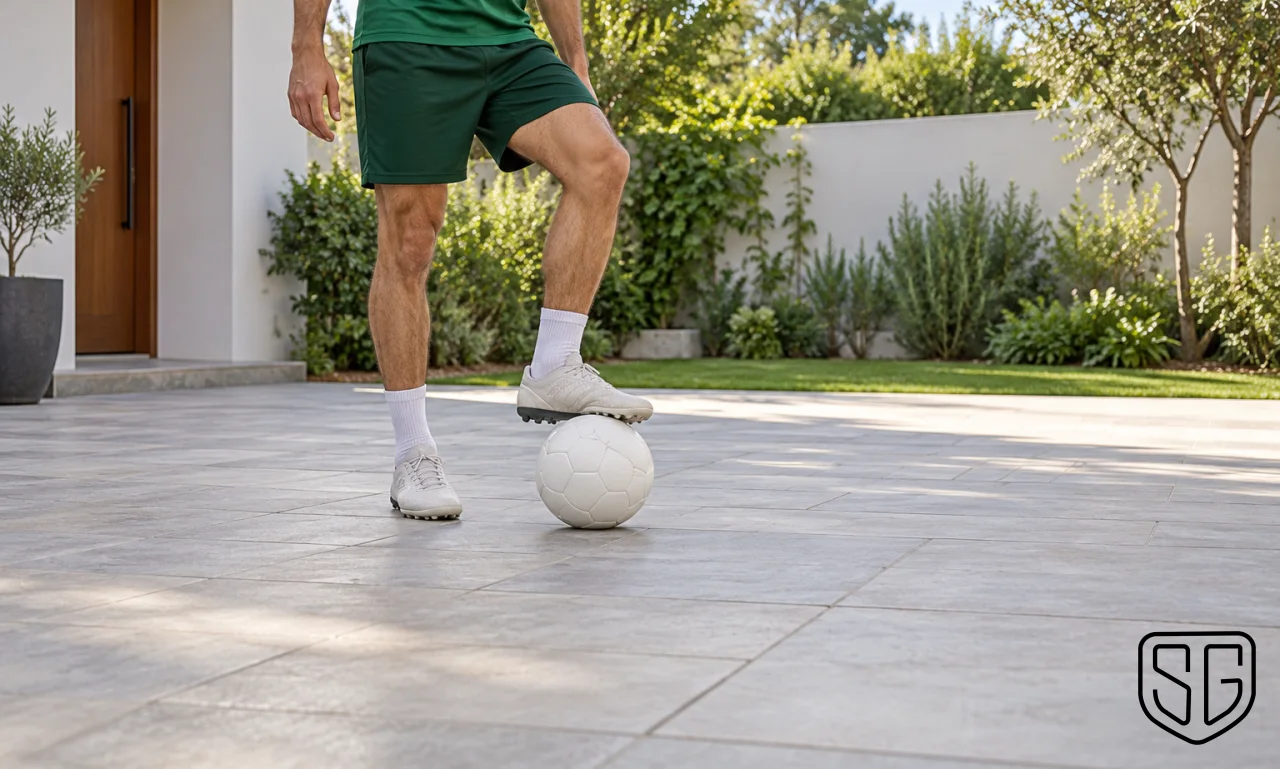AI-generated conceptual image for 15 Football Drills You Can Do at Home Without Cones; not a documentary photograph