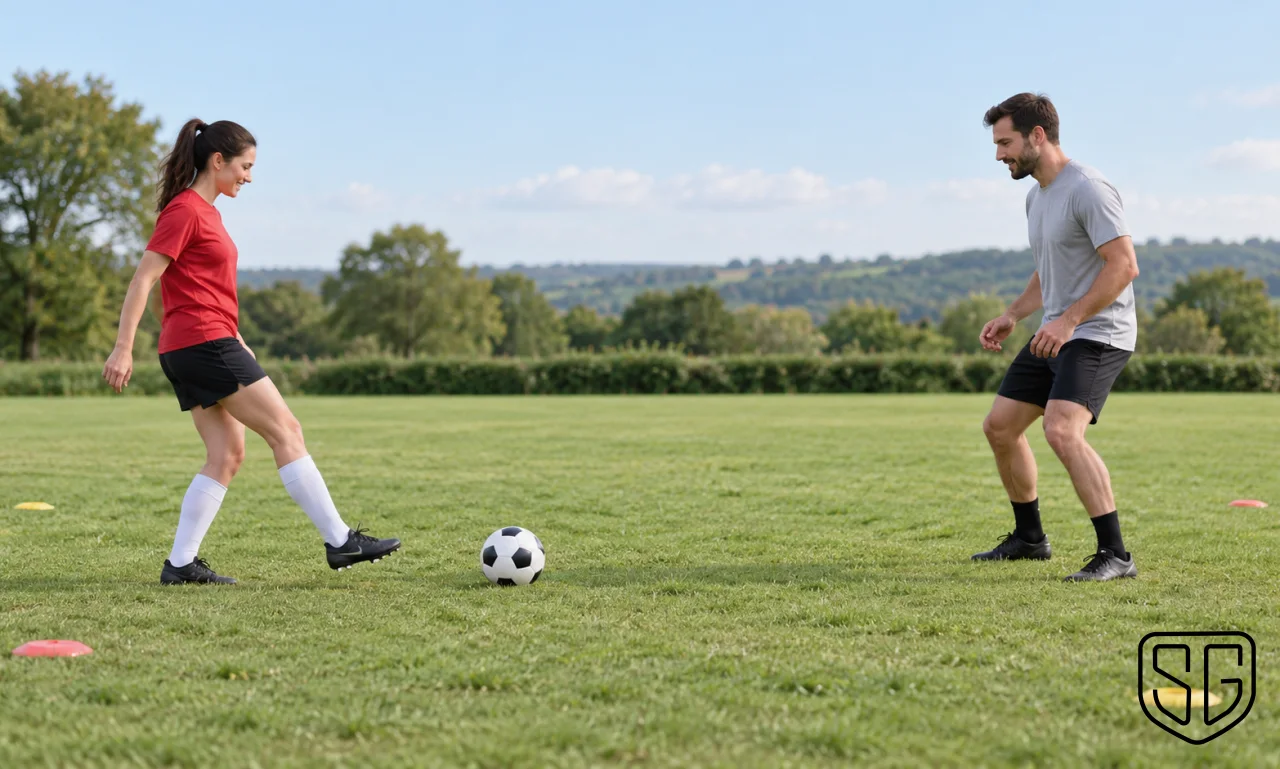 AI-generated conceptual practice scene for 30-Day Football Training Plan for Complete Beginners; not a documentary photograph
