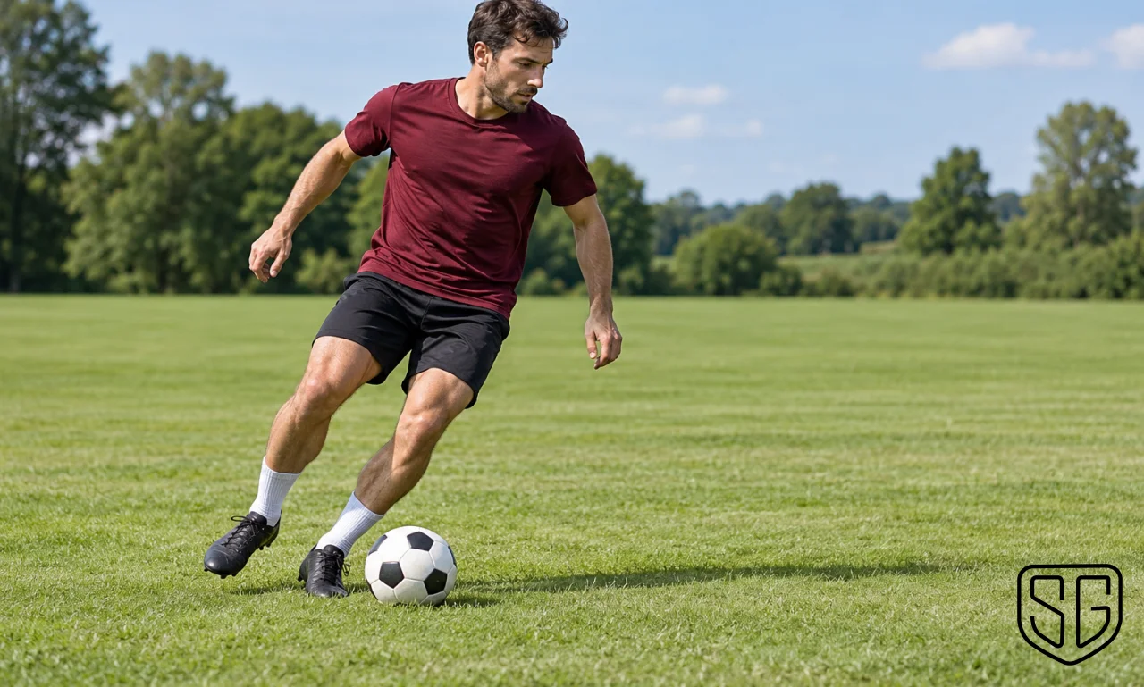 AI-generated conceptual training scene for Best Football Drills Using Only One Ball; not a documentary photograph