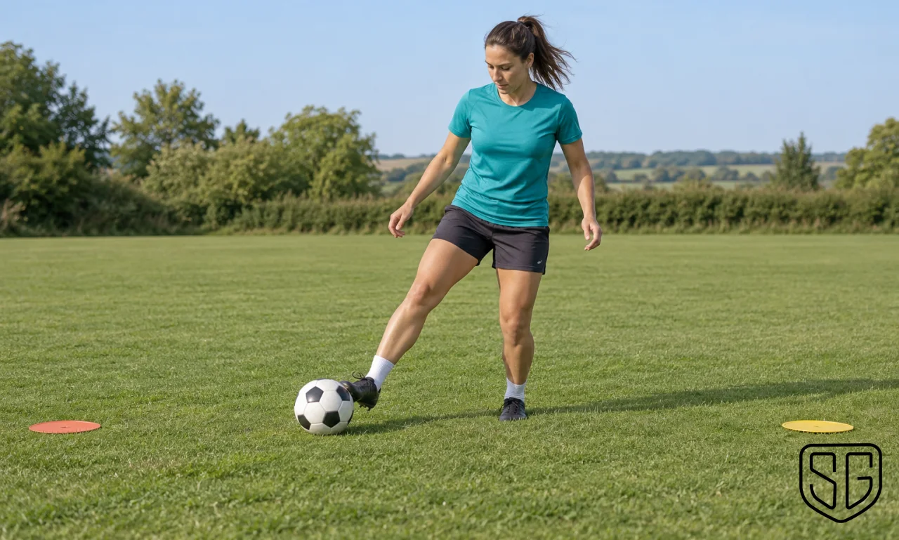 AI-generated conceptual practice scene for How to Improve Your First Touch With Both Feet; not a documentary photograph