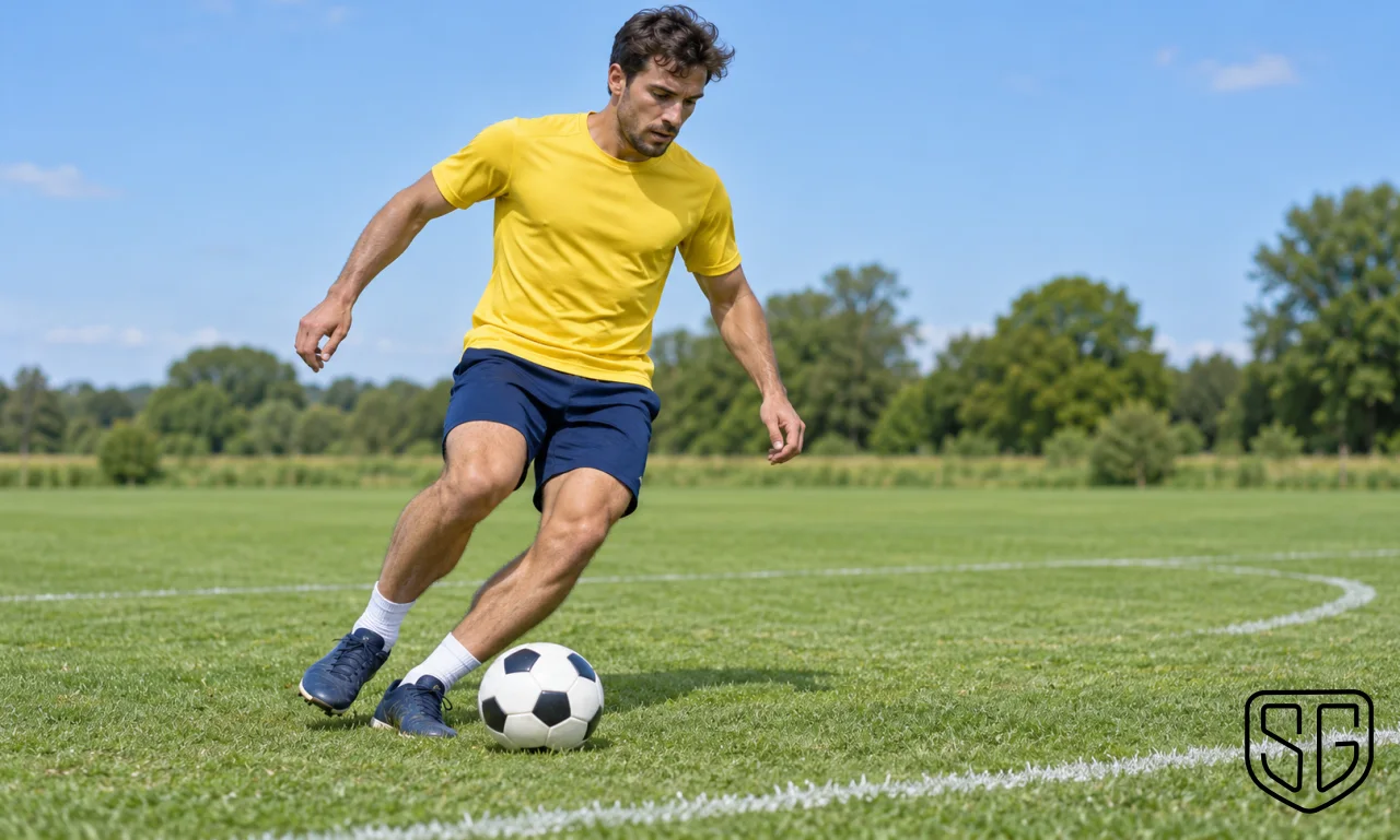 AI-generated conceptual depiction for How to Improve Football Dribbling Without Cones; not a documentary photograph