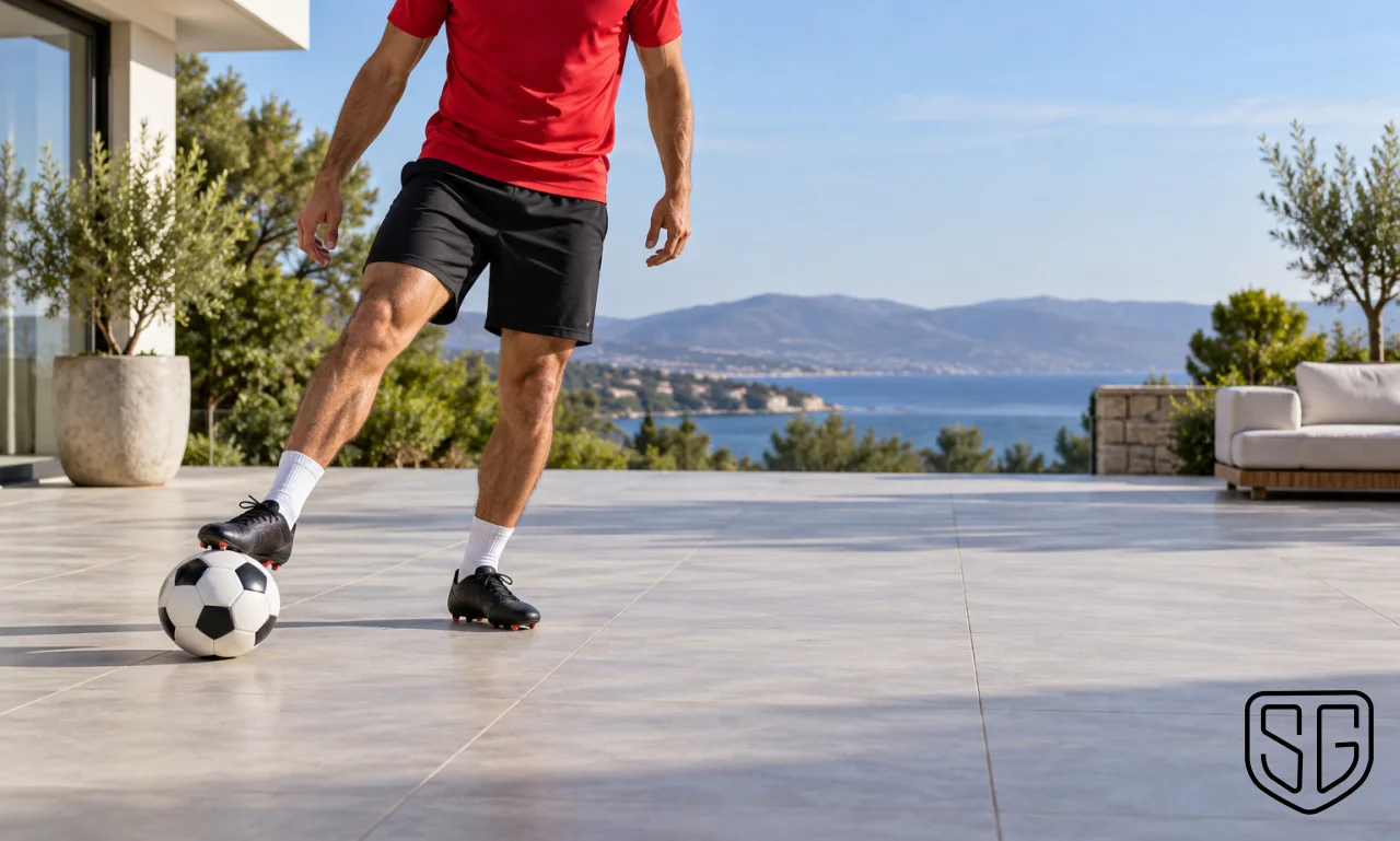 AI-generated conceptual image for How to Improve Your Weak Foot in Football at Home; not a documentary photograph