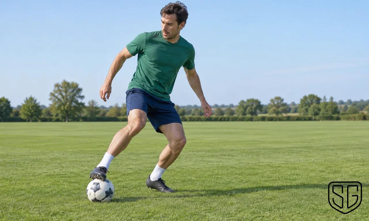 AI-generated conceptual practice scene for How to Practise Turning With the Ball in Football; not a documentary photograph