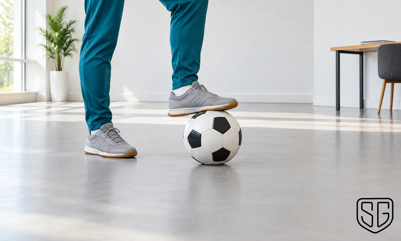 AI-generated conceptual training scene for How to Train Football Skills Without Making Noise Indoors; not a documentary photograph
